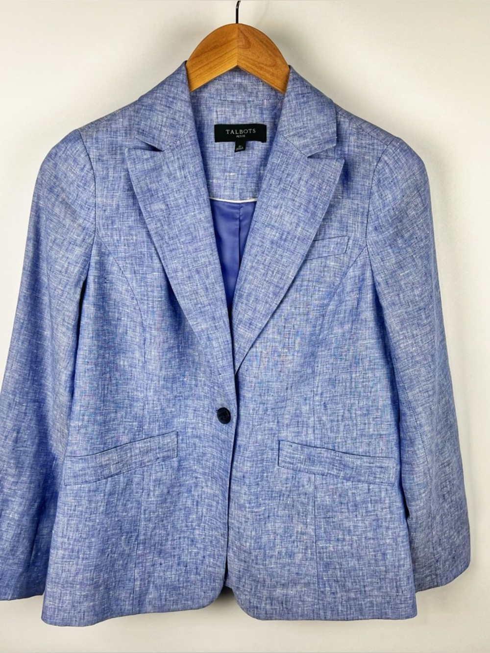 Talbots 100% Linen Blue Chambray Blazer Coastal Nautical Lightweight Casual 2P